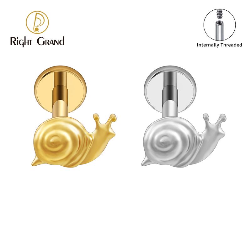 Right Grand ASTM F136 Titanium Internal Thread Snail Flat Back Stud Earring 16G Helix Tragus Cartilage Lip Piercing