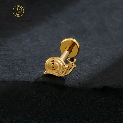 Right Grand ASTM F136 Titanium Internal Thread Snail Flat Back Stud Earring 16G Helix Tragus Cartilage Lip Piercing