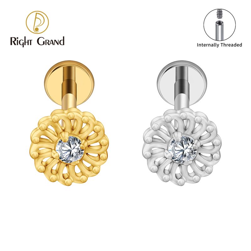 Right Grand ASTM F136 Titanium Internal Thread Floral CZ Cartilage Earring 16G Classic Flower Helix Stud Tragus Nose Piercing Body Jewelry