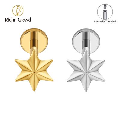 Right Grand ASTM F136 Titanium 3D Star Internal Thread Labret Stud 16G Six Point Star Cartilage Earring Flat Back Helix Tragus Piercing Right Grand ASTM F136 Titanium 3D Star Internal Thread Labret Stud 16G Six Point Star Cartilage Earring Flat Back Helix Tragus Piercing