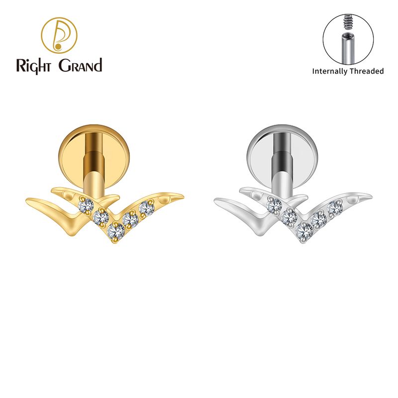 Right Grand ASTM F136 Titanium Internal Thread Double Wild Goose Flat Back Labret 16G Tiny Flying Bird Cartilage Tragus Ear Piercing Jewelry