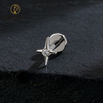 Right Grand ASTM F136 Titanium Internal Thread Four Point Star Flat Back Stud 16G Tiny CZ Cartilage Earring Helix Tragus Nose Piercing Jewelry