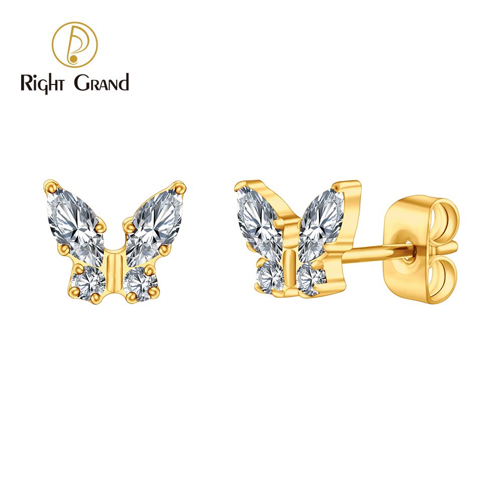 Right Grand ASTM F136 Titanium CZ Marquise Butterfly Stud Earrings 20G Gorgeous Insect Push Back Piercing Jewelry Gift