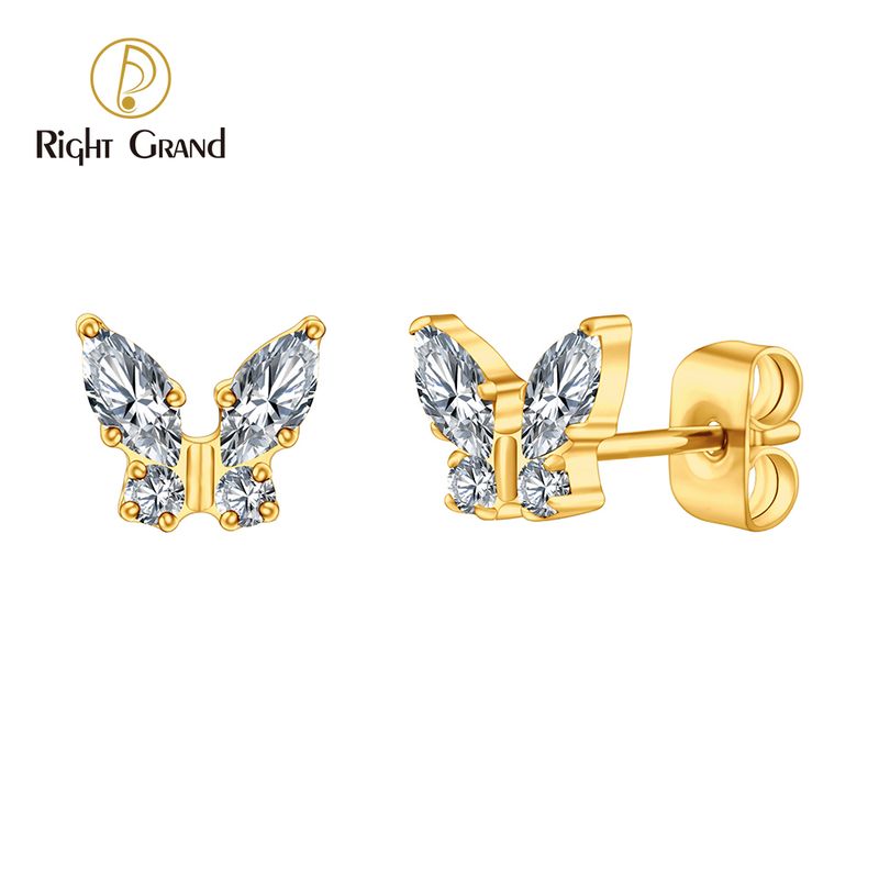 Right Grand ASTM F136 Titanium CZ Marquise Butterfly Stud Earrings 20G Gorgeous Insect Push Back Piercing Jewelry Gift