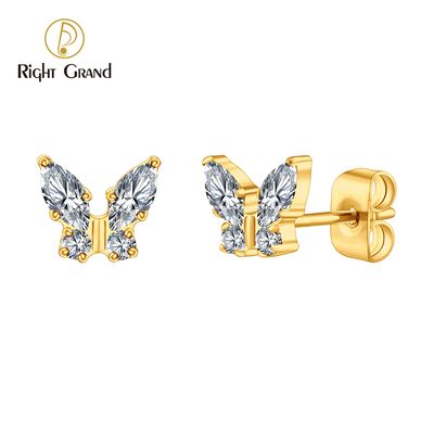 Right Grand ASTM F136 Titanium CZ Marquise Butterfly Stud Earrings 20G Gorgeous Insect Push Back Piercing Jewelry Gift