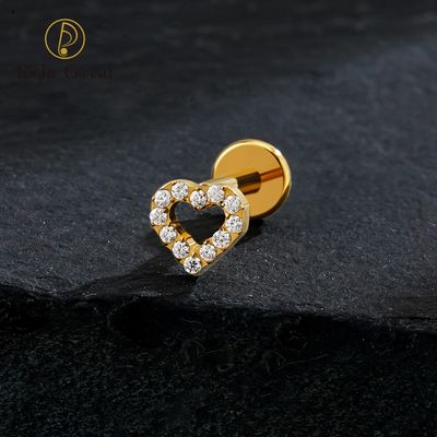 Right Grand ASTM F136 Titanium Internal Thread Mini Heart Cartilage Earring 16G Dainty Flat Back Labret Stud Tragus Helix Piercing Jewelry