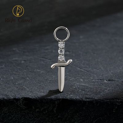 Right Grand ASTM F136 Titanium Knife Earring Charm with CZ Cute Poniard Drop Charm for Hoops Cartilage Piercing Body Jewelry