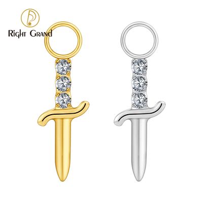 Right Grand ASTM F136 Titanium Knife Earring Charm with CZ Cute Poniard Drop Charm for Hoops Cartilage Piercing Body Jewelry