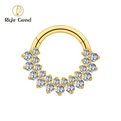 Right Grand ASTM F136 Titanium 16G CZ Hinged Clicker Segment Hoop Ring Double Row CZ Daith Earring Septem Nose Piercing