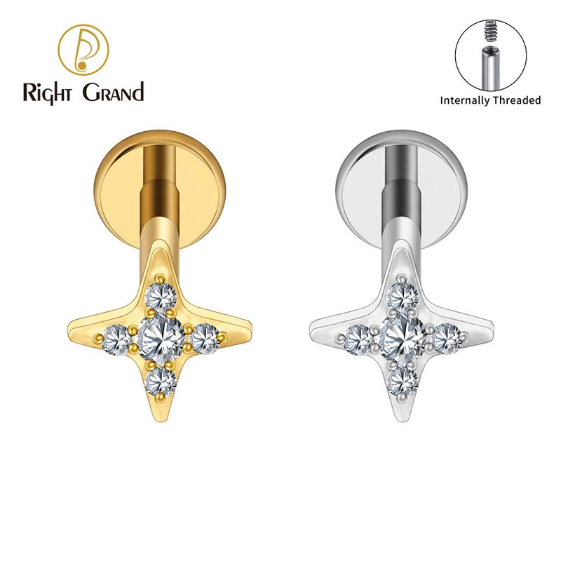 Right Grand ASTM F136 Titanium Internal Thread Starburst CZ Stud Earring 16G Helix Stud Tragus Cartilage Labret Monroe Piercing Jewelry