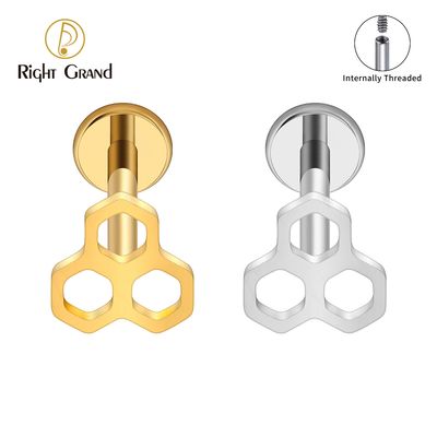 Right Grand ASTM F136 Titanium Internal Thread Honeycomb Stud Earring 16G Helix Stud Tragus Cartilage Labret Monroe Piercing Jewelry