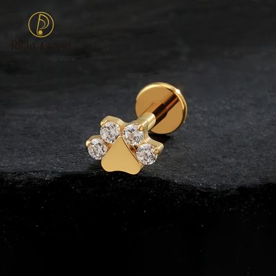 Right Grand ASTM F136 Titanium Internal Thread Tiny Cat Paw Print Stud Earring 16G Helix Stud Tragus Cartilage Labret Monroe Piercing Jewelry