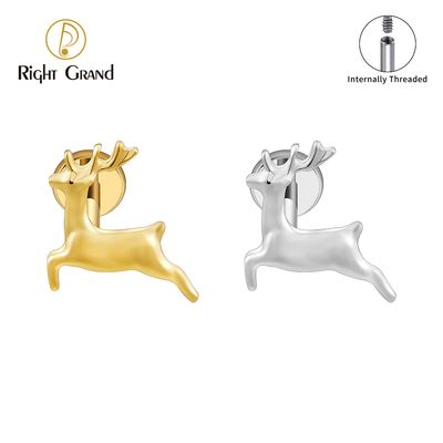 Right Grand ASTM F136 Titanium Internal Thread Deer Stud Earring 16G Helix Stud Tragus Cartilage Labret Monroe Piercing Jewelry