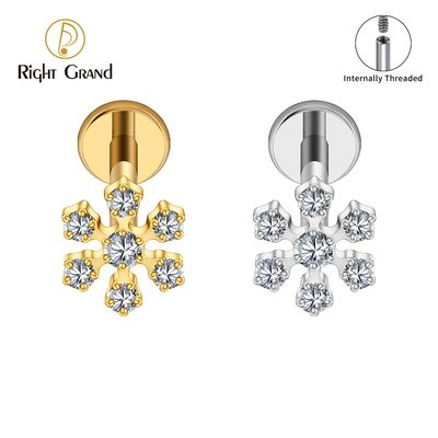 Right Grand ASTM F136 Titanium Internal Thread Snowflake Stud Earring 16G Helix Stud Tragus Cartilage Labret Monroe Piercing Jewelry