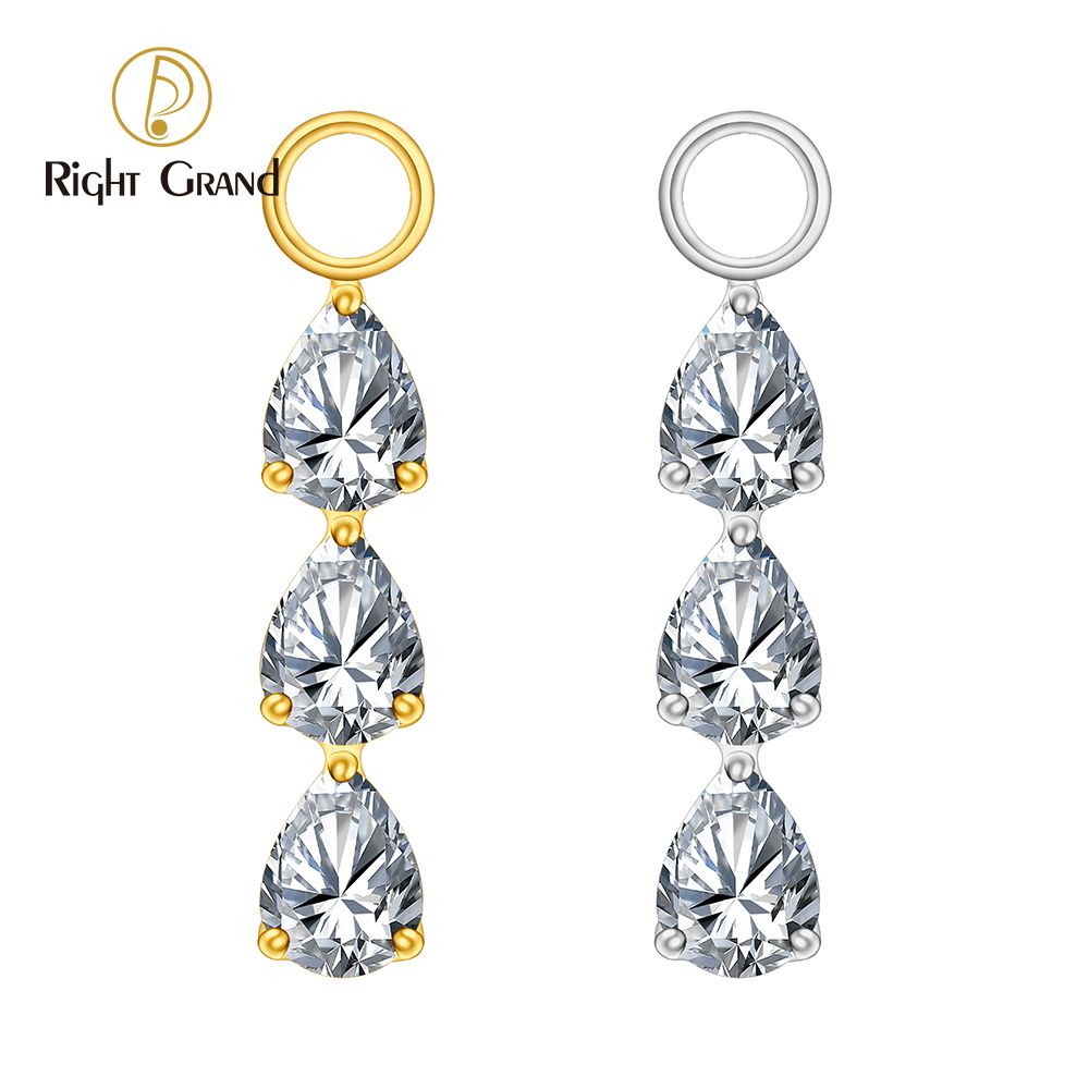 Right Grand ASTM F136 Titanium Triple Teardrop CZ Pendant Charm for Ear Lobe Dangle Hoop Huggie Earrings
