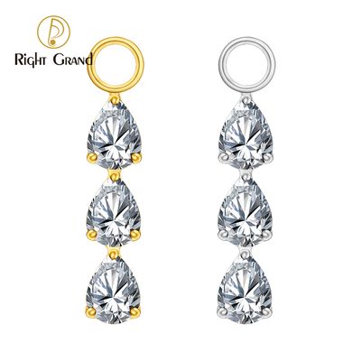 Right Grand ASTM F136 Titanium Triple Teardrop CZ Pendant Charm for Ear Lobe Dangle Hoop Huggie Earrings