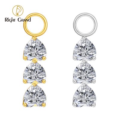 Right Grand ASTM F136 Titanium Triple Peach Heart CZ Pendant Charm for Ear Lobe Dangle Hoop Huggie Earrings