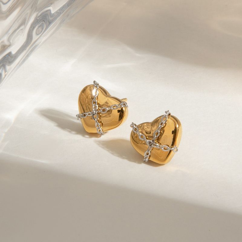 Right Grand Fashion Jewelry 18K Gold Plated Stainless Steel Inlay Cross Chain Earrings Love Heart Stud Earrings Women
