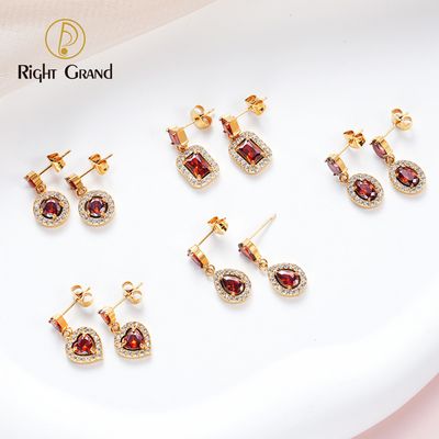 Right Grand Heart 18K Gold Plated Stainless Steel Stud Earrings Women 3A Red Zircon Drop Earring Luxury Fashion Jewelry Gift Dangle Earrings