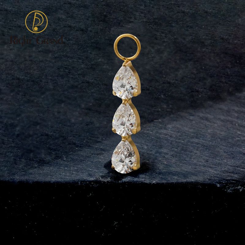 Right Grand ASTM F136 Titanium Triple Teardrop CZ Pendant Charm for Ear Lobe Dangle Hoop Huggie Earrings
