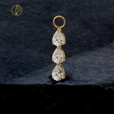 Right Grand ASTM F136 Titanium Triple Teardrop CZ Pendant Charm for Ear Lobe Dangle Hoop Huggie Earrings