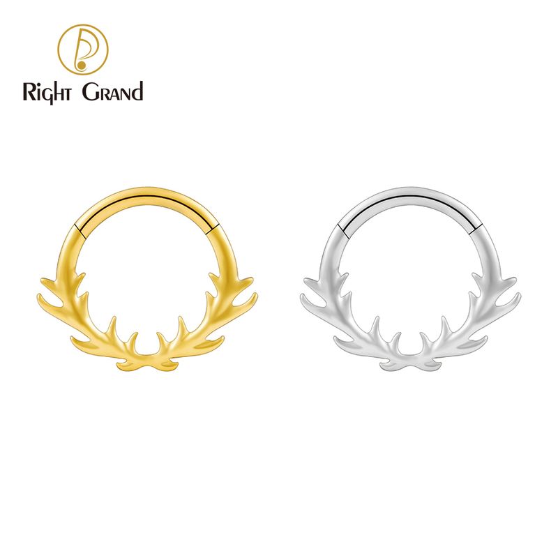 Right Grand ASTM F136 Titanium 16G Branch Leaf Hinged Clicker Segment Hoop Ring Daith Earring Septem Nose Piercing