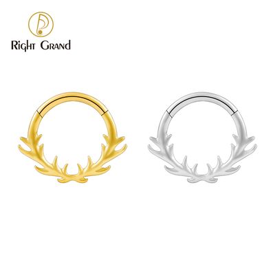 Right Grand ASTM F136 Titanium 16G Branch Leaf Hinged Clicker Segment Hoop Ring Daith Earring Septem Nose Piercing