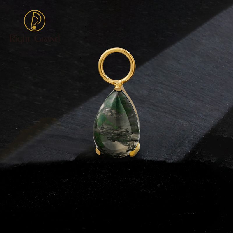 Right Grand ASTM F136 Titanium Pear Moss Agate Dangle Chain Earring Charm Pendant for Upper Lobe Clicker Piercing Jewelry