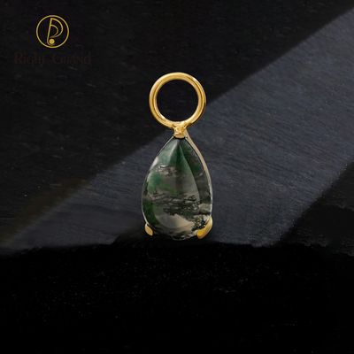 Right Grand ASTM F136 Titanium Pear Moss Agate Dangle Chain Earring Charm Pendant for Upper Lobe Clicker Piercing Jewelry