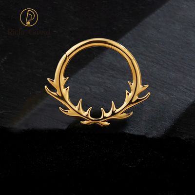 Right Grand ASTM F136 Titanium 16G Branch Leaf Hinged Clicker Segment Hoop Ring Daith Earring Septem Nose Piercing