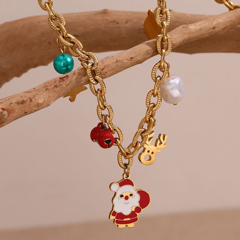 Right Grand Holiday Christmas Necklace Women Stainless Steel Pendant Santa Tree Sock 18K Gold Plated O Shape Chain Fashion Jewelry for Gift
