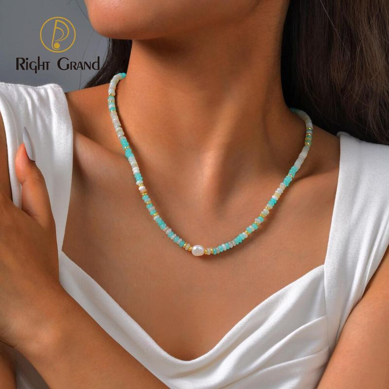 Right Grand Colorful Beaded Pearl Necklace Stainless Steel Gold Extend Chain Adjustable Casual Women Fashion Necklaces Jewelry for Gift
