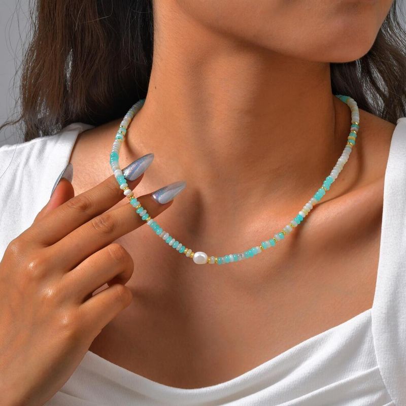 Right Grand Colorful Beaded Pearl Necklace Stainless Steel Gold Extend Chain Adjustable Casual Women Fashion Necklaces Jewelry for Gift