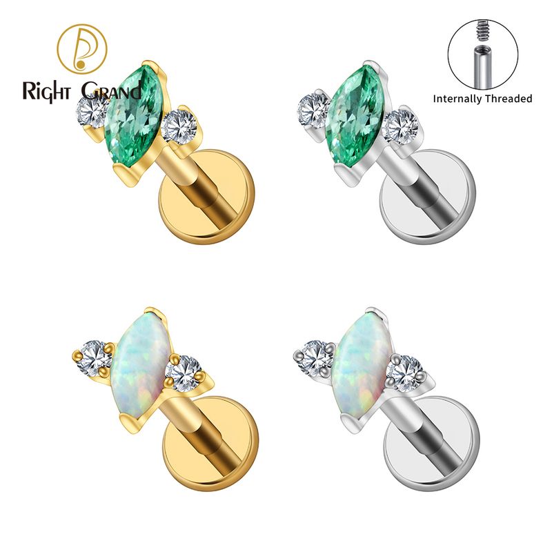 Right Grand ASTM F136 Titanium 16G Internal Thread Tiny Spacecraft Marquise Paraiba Bluish Opal CZ Flat Back Stud Labret Tragus Helix Cartilage Conch Earring Piercing