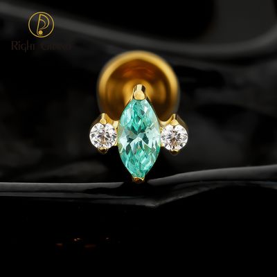 Right Grand ASTM F136 Titanium 16G Internal Thread Tiny Spacecraft Marquise Paraiba Bluish Opal CZ Flat Back Stud Labret Tragus Helix Cartilage Conch Earring Piercing