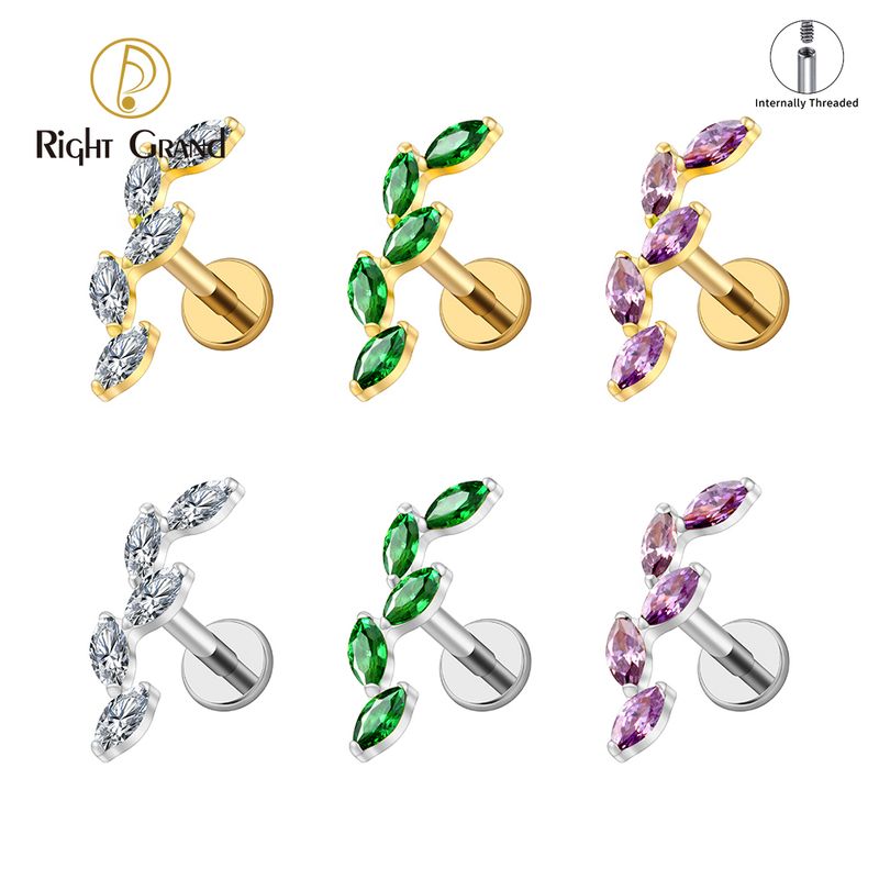 Right Grand ASTM F136 Titanium 16G Internal Thread 5 Marquise CZ Labret Stud Helix Conch Cartilage Tragus Flat Back Piercing