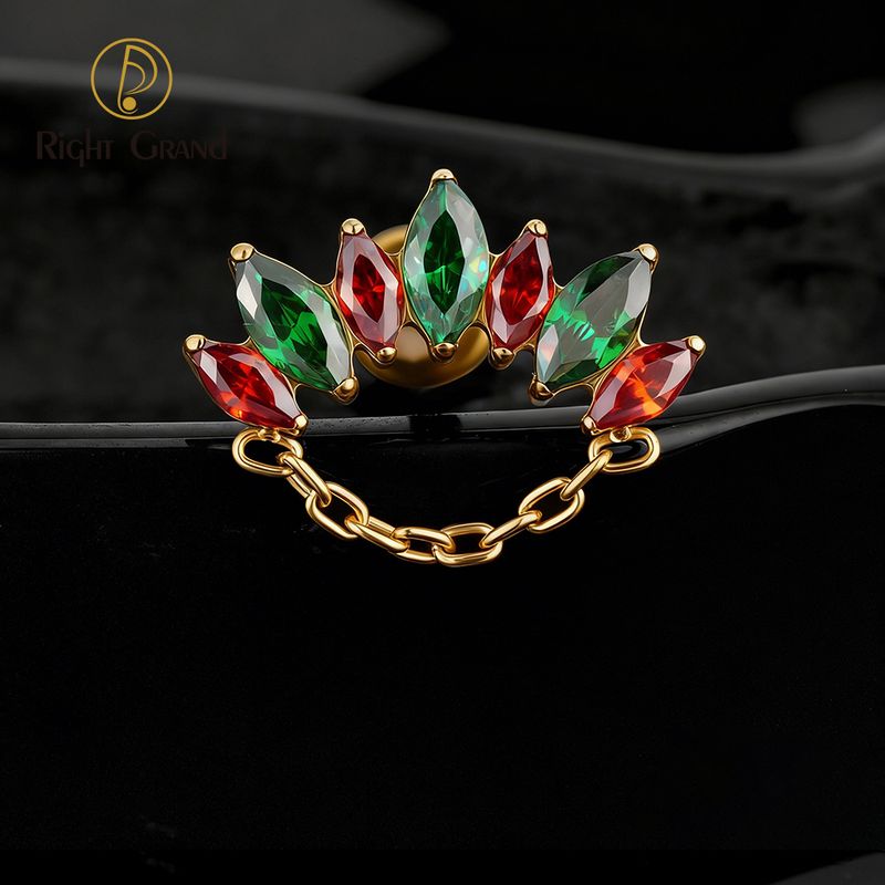 Right Grand ASTM F136 Titanium 16G Internal Thread 7 Marquise CZ Curved Labret Stud Helix Conch Cartilage Tragus Flat Back Piercing