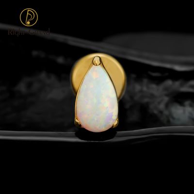 Right Grand ASTM F136 Titanium 16G Internal Thread Teardrop Opal Labret Stud Helix Conch Cartilage Tragus Flat Back Piercing