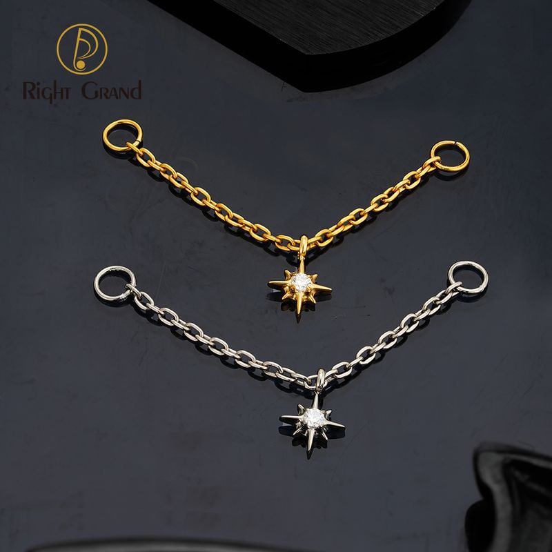 Right Grand ASTM F136 Titanium Chains Sparkling CZ Pendant For Nose Ear Tragus Cartilage Body Jewelry Accessory