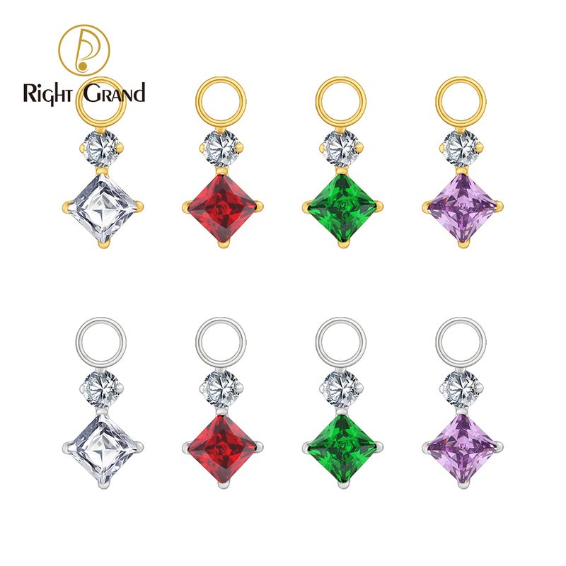 Right Grand ASTM F136 Titanium Round &amp; Square CZ Charm for Ear Lobe Dangle Hoop Huggie Earrings