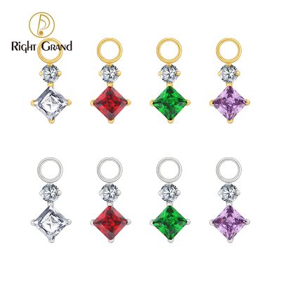 Right Grand ASTM F136 Titanium Round &amp; Square CZ Charm for Ear Lobe Dangle Hoop Huggie Earrings