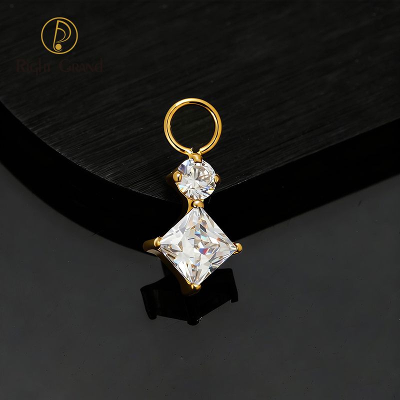 Right Grand ASTM F136 Titanium Round &amp; Square CZ Charm for Ear Lobe Dangle Hoop Huggie Earrings