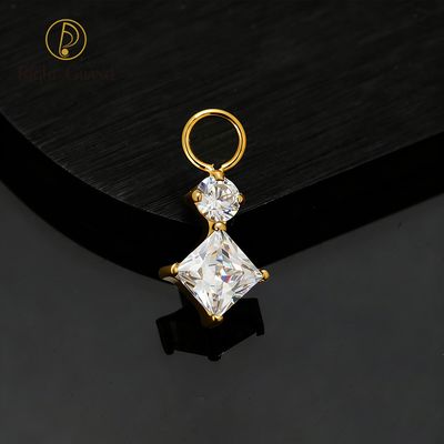 Right Grand ASTM F136 Titanium Round &amp; Square CZ Charm for Ear Lobe Dangle Hoop Huggie Earrings