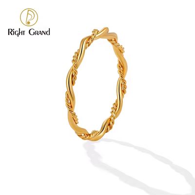 Right Grand Simple Jewelry Stainless Steel Rope Twist Thin Band Ring Waterproof Dainty 18k Gold Plated Braided Twisted Stacking Ring