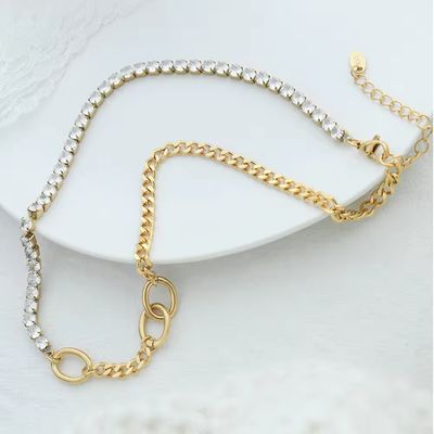 Right Grand Fashion Bijuteria Women Luxury Jewelry Stainless Steel 18K Gold Plated Diamond Cz Zirconia Chain Necklace