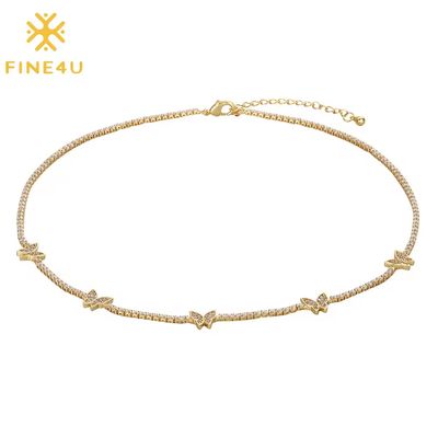 Right Grand Fashion Dainty Jewelry Bling Cz Zcubic Zircon 18K Gold Plated Rhinestone Tennis Necklace Butterfly Choker