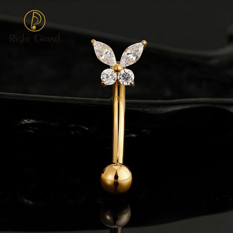 Right Grand ASTM F136 Titanium Butterfly CZ Labret Stud 16G Curved Barbell Rook Earring Cartilage Ear Piercing Jewelry