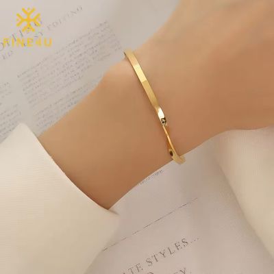 Right Grand Minimalist Fashion Jewelry Open Adjustable 18K Gold Plated Stainless Steel Twisted Cuff Bangle Bracelet