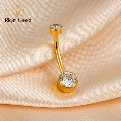 Right Grand 14G Implant Grade Titanium Internal Thread Double Cubic Zircon Bezel Setting Belly Piercing