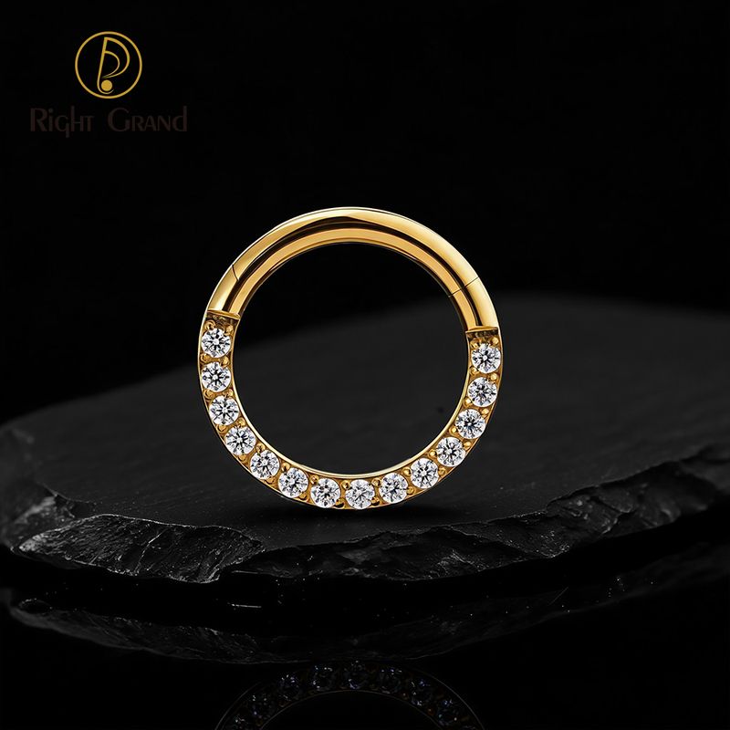 Right Grand Implant Grade Titanium Prong Setting Cubic Zircon Paved Daith Piercing Nose Clicker Ring